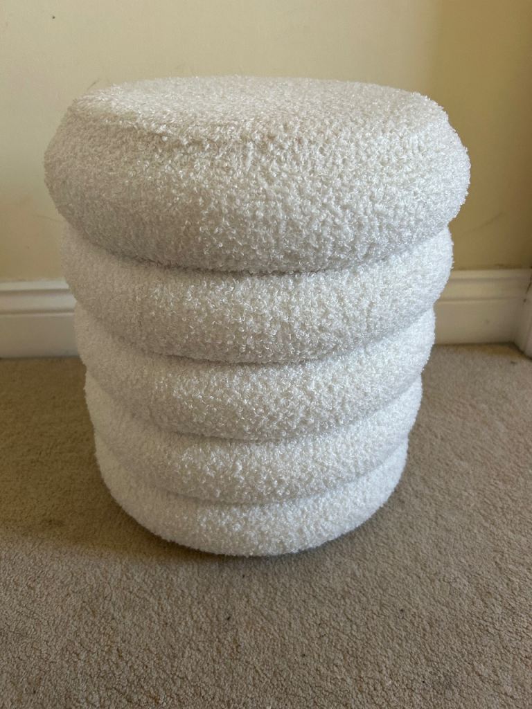 White Boucle Storage Stool