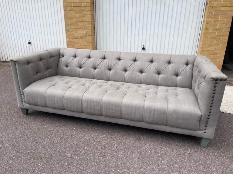 Large grey buttoned  sofa free delivery London
