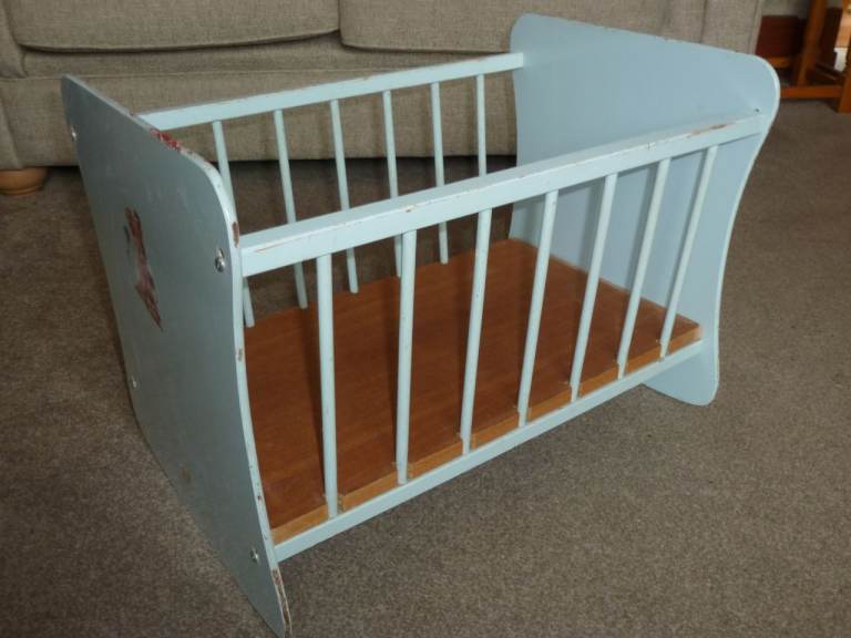 VINTAGE DOLL'S COT AND DOLL