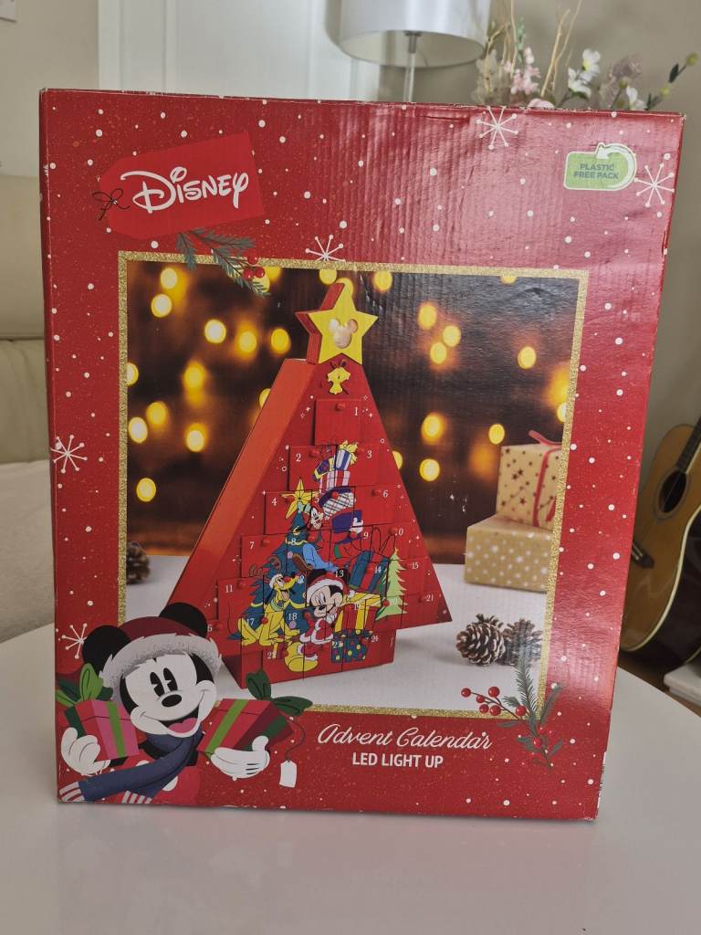 Wooden Disney (Mickey Mouse) Light up Christmas Advent Calendar with drawers (new)