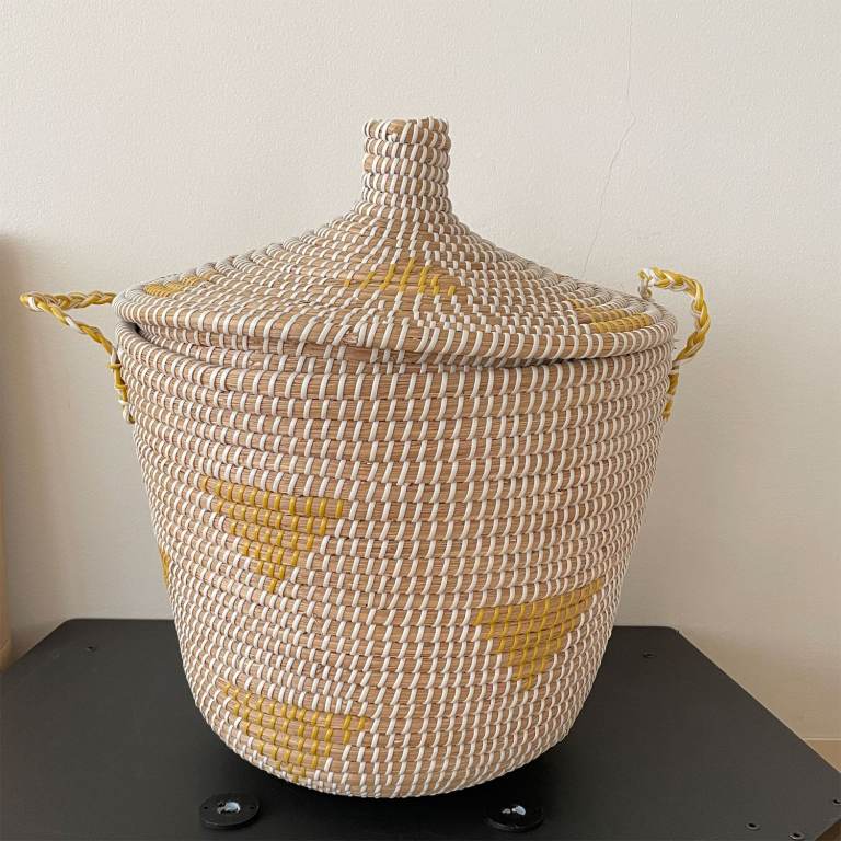Olli Ella Yellow Teepee Basket Storage handmade Seagrass