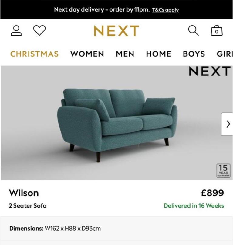Next 2 seater sofa in teal