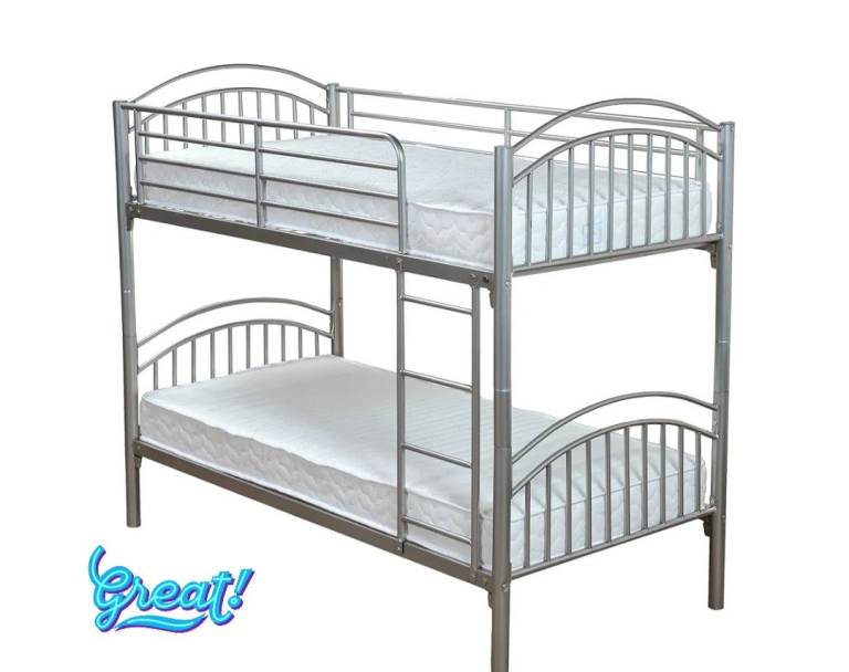 Like New Silver Bunk Beds With 2 Quality Mattresses Free Delivery 