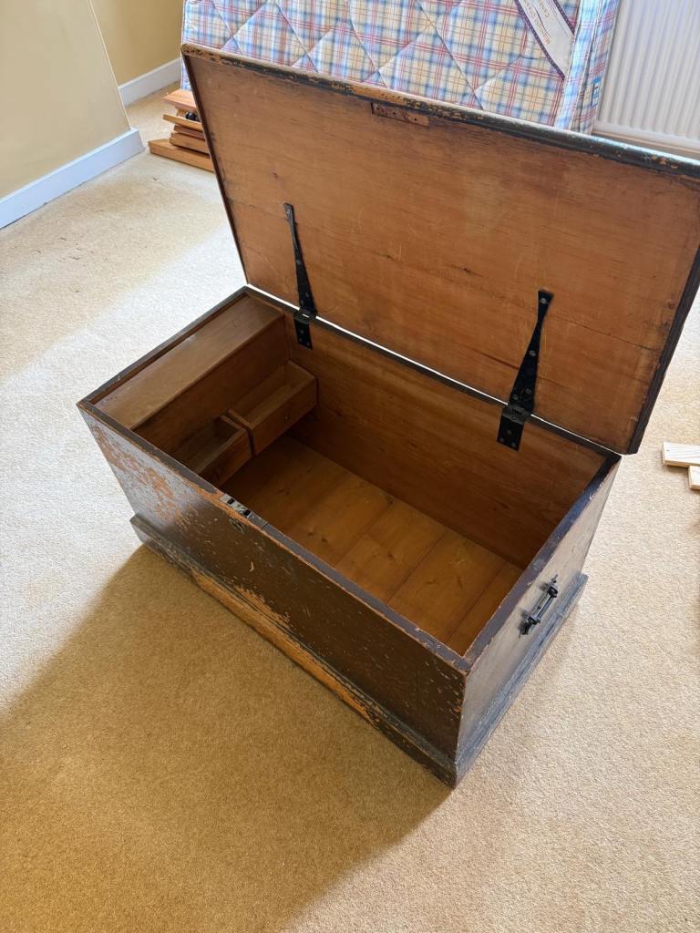 Old Wooden Storage Chest Trunk – Fair Condition