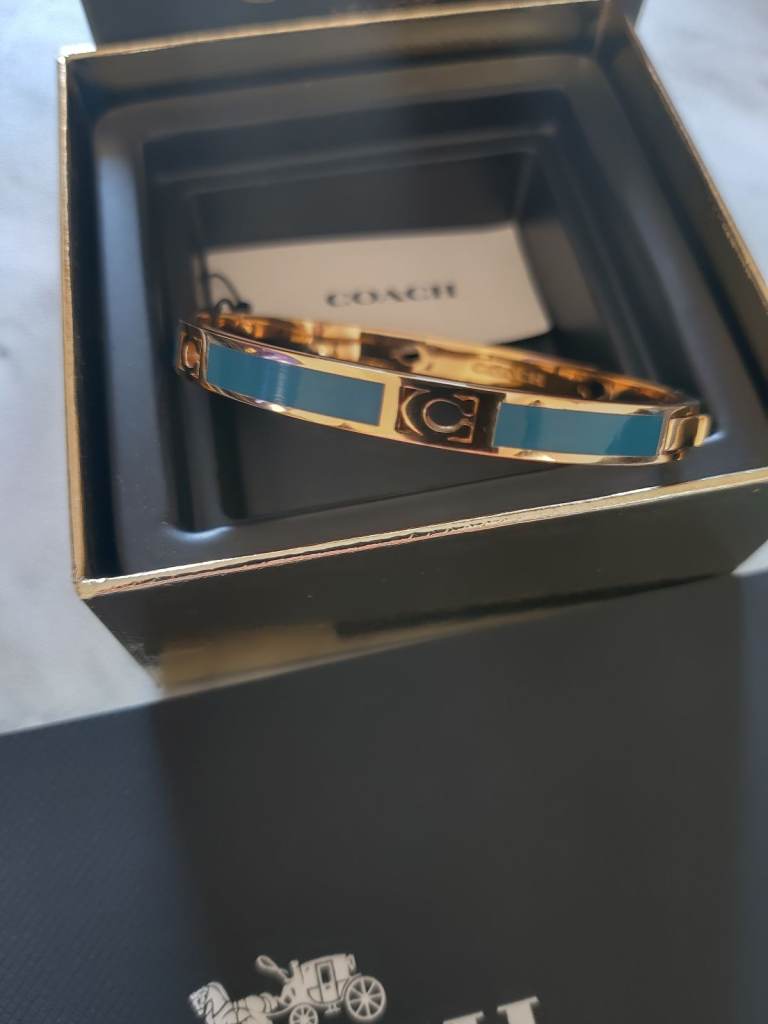 Coach Gold Tone & Blue Enamel Bangle Bracelet - New with Tags