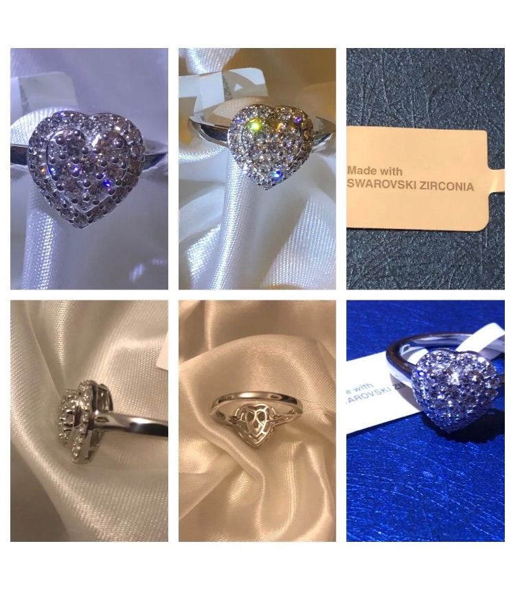 Cluster Swarovski love heart rings size O AND P Silver 925 platinum overlay new 