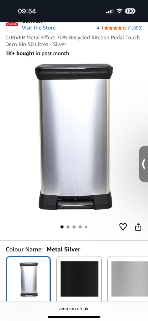 50L silver kitchen bin 