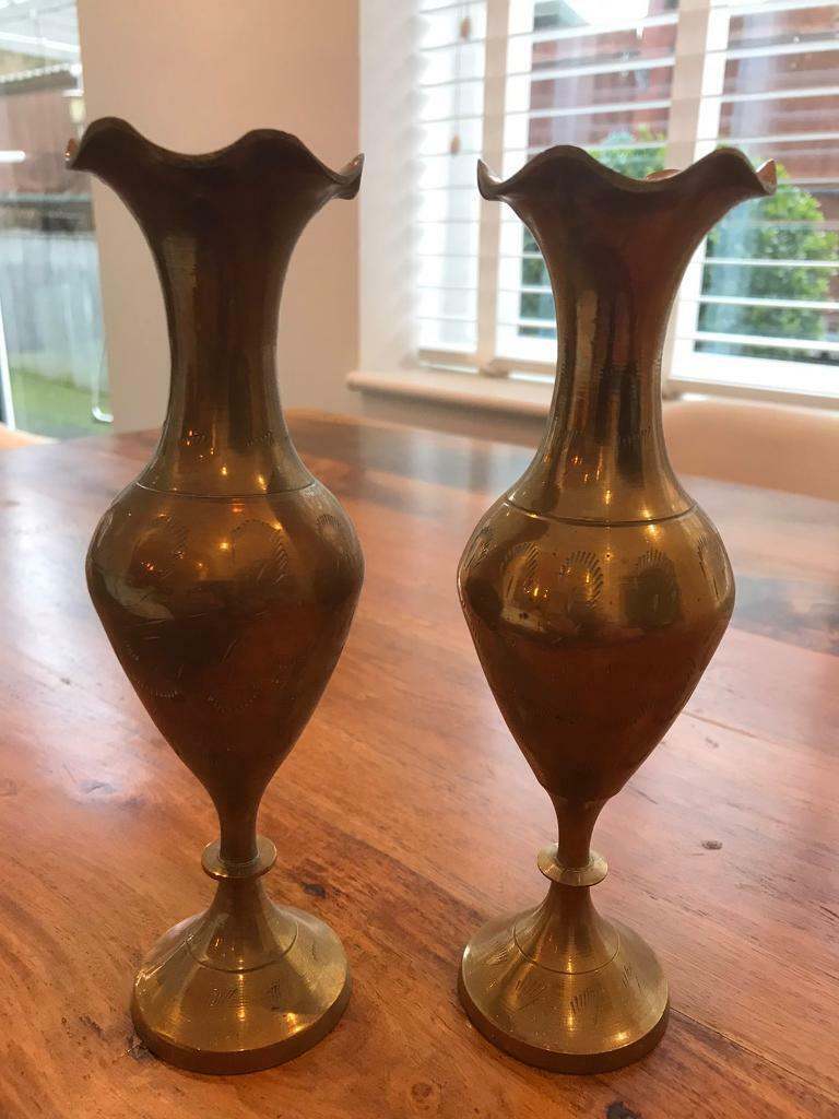 PAIR Of VINTAGE INDIAN BRASS VASES