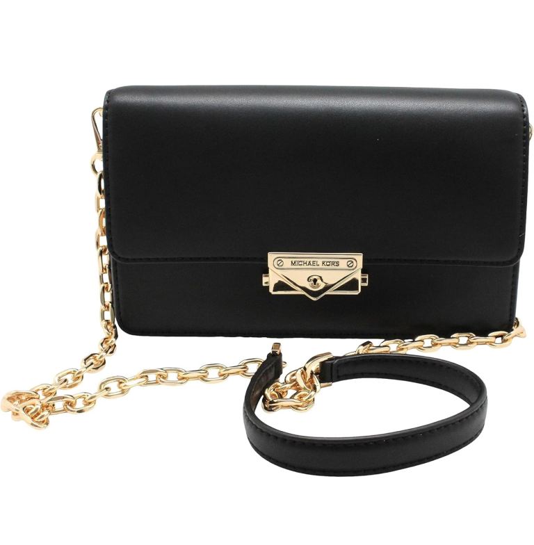 Michael Kors CECE MEDIUM FLAP VEGAN LEATHER SHOULDER CROSSBODY BAG CLUTCH BLACK 