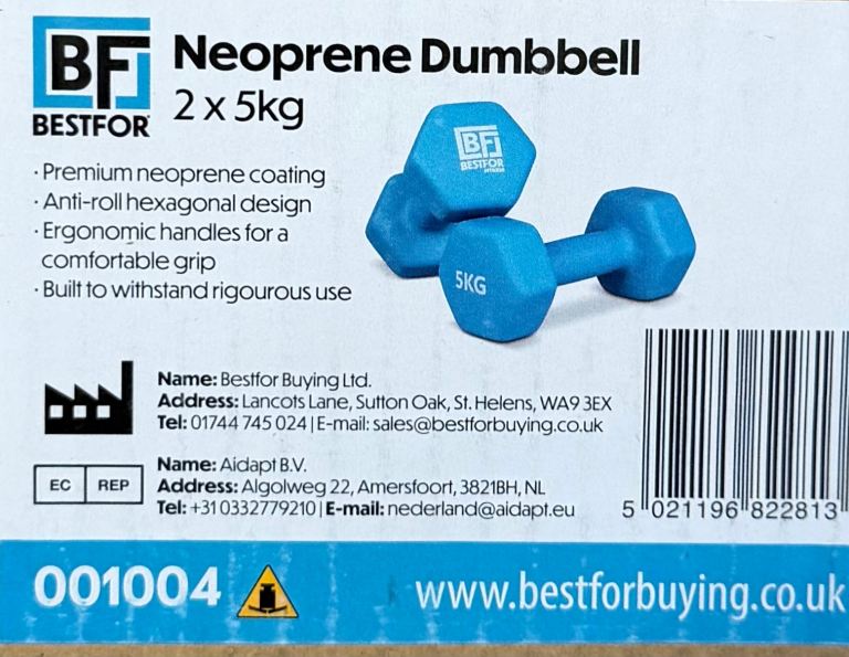 Pair of New 5kg Neoprene Dumbbells - Blue