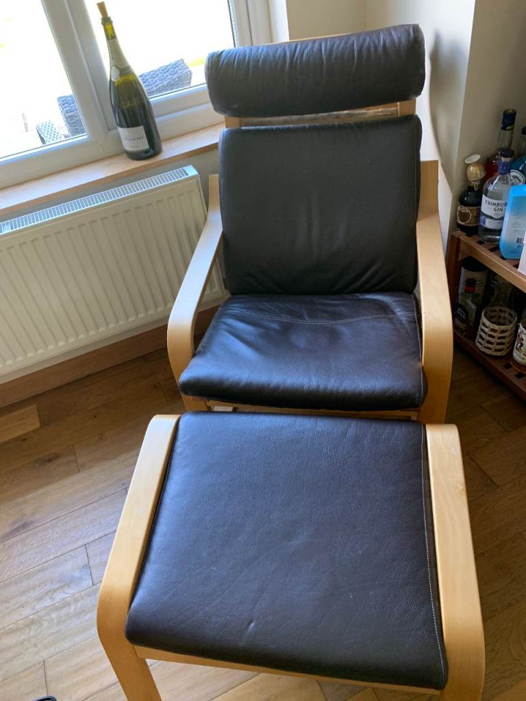 Ikea POANG wooden Bounce chair and footstool 