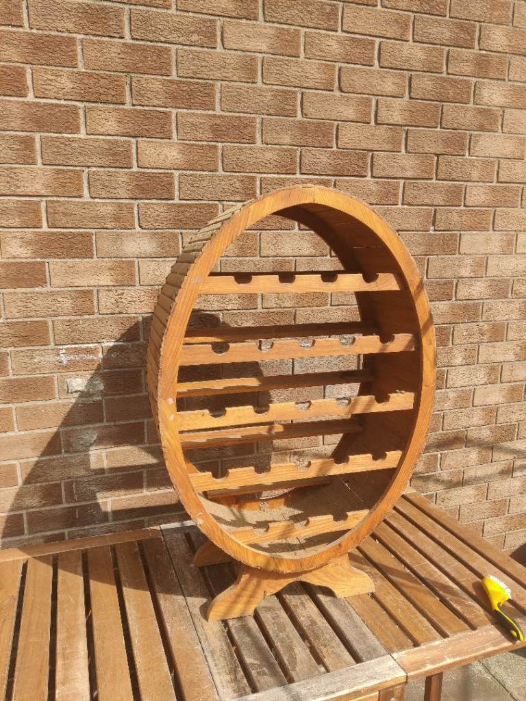Wooden Barrel Style Wine Rack – Holds 28 Bottles