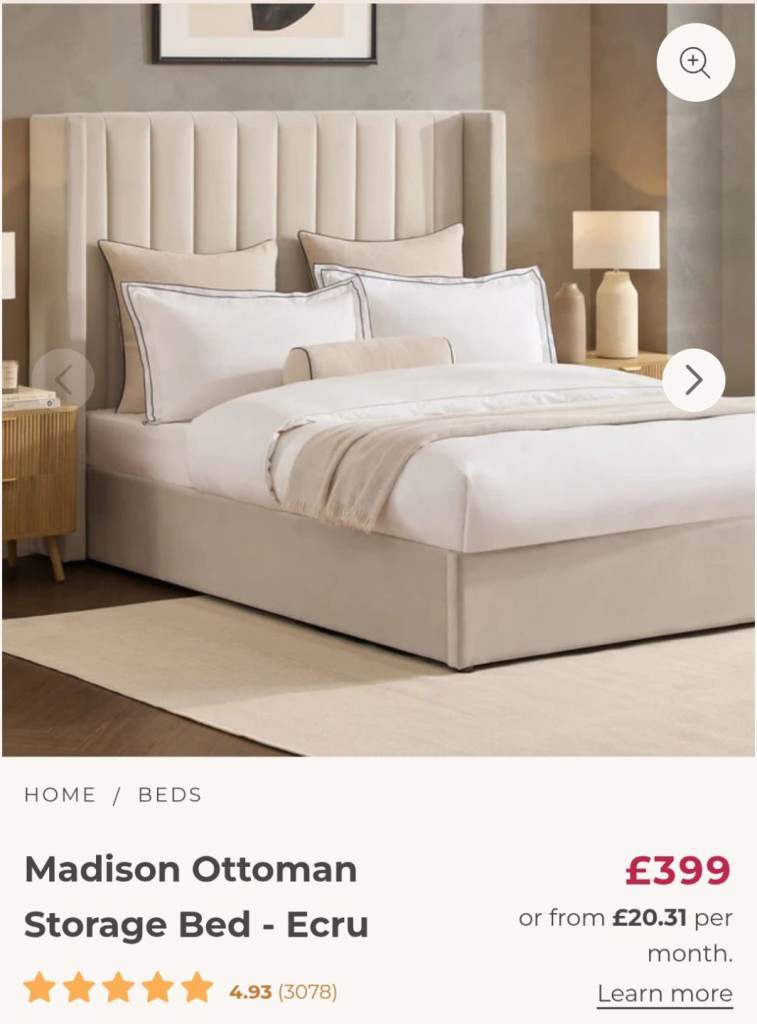 Madison Ottoman Double Storage Bed - Ecru