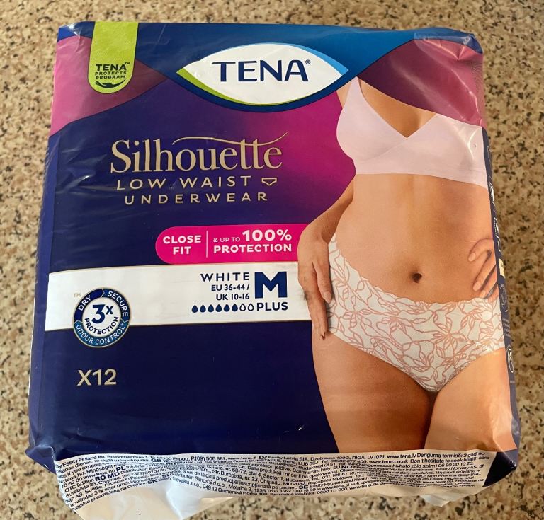 New Tena Silhouette Low Waist Underwear M – White, Pack of 12