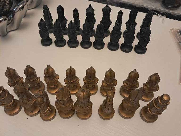 Vintage Made in Italy Brass Chess Set Pieces Only Figural Medieval