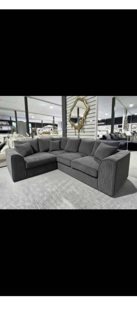  Modern Grey Jumbo Corduroy Corner Couch with Matching Cushions
