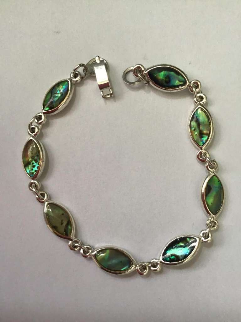 Silver Bracelet with Green Inlay – Good Condition