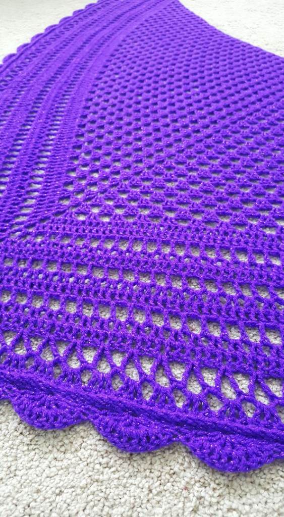 Granny Square Purple Shawl. Handmade Crochet Shoulder Wrap. Oversized Knitted Chunky Scarf
