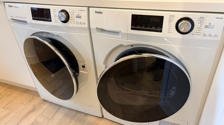 Set of Haier 10kg washing machine and 9kg heat pump tumble dryer