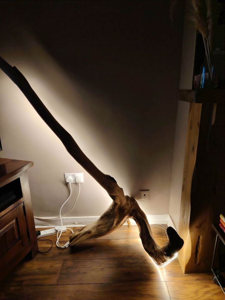 Handmade driftwood floor light 