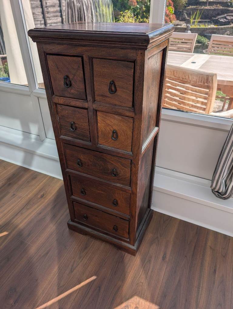 Dark Solid Wood Tall Chest of Drawers