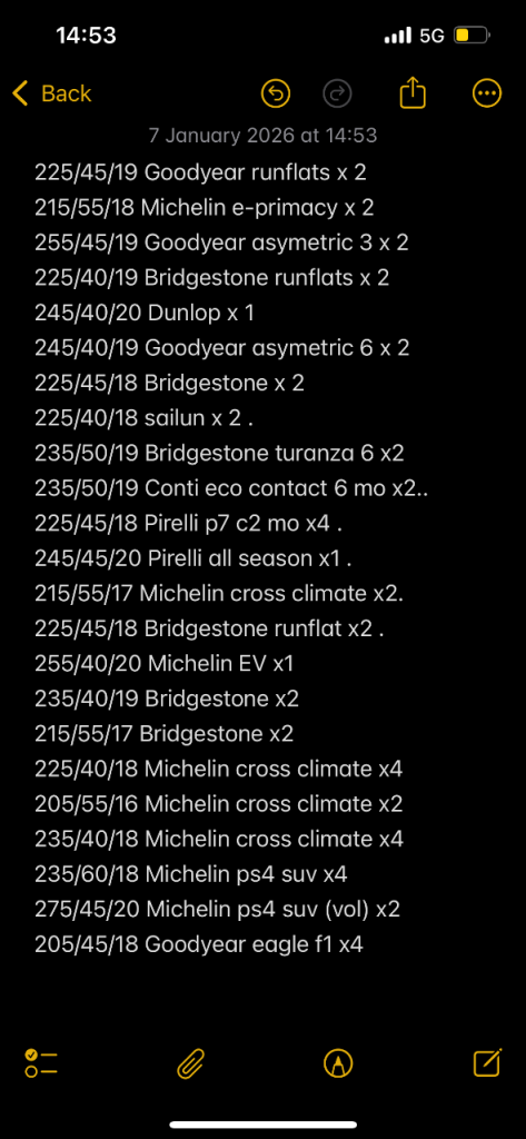 Michelin Bridgestone Goodyear Pirelli all sizes 