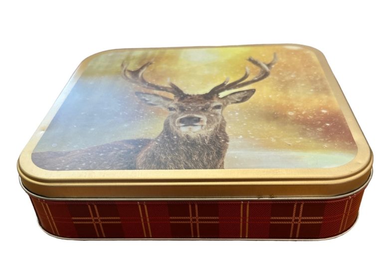Stags Head Square Empty Shortbread Tin Sewing Box, Gift Box, Mini Hamper 