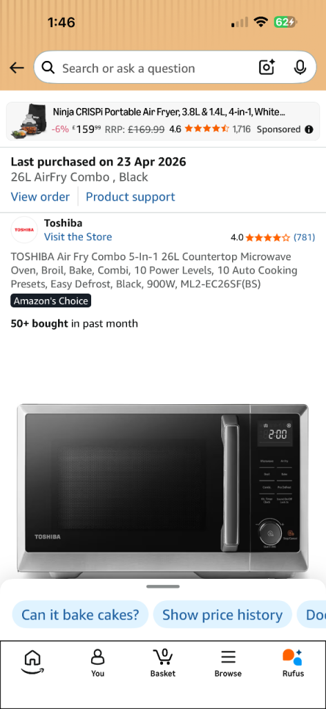 NEW Toshiba 26L Air Fry Combo Microwave Oven - Silver/Black