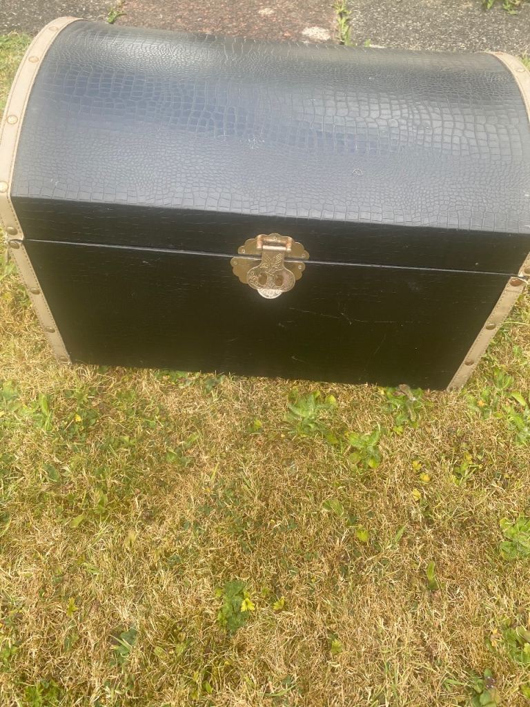 Black Storage Chest / Trunk with Curved Lid – Good Condition