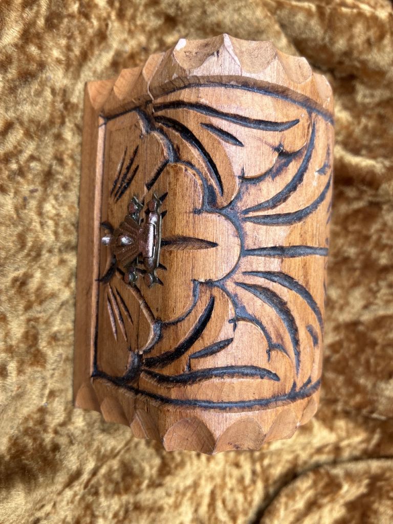 Hand-carved Wooden Box with Intricate Design – Good Condition