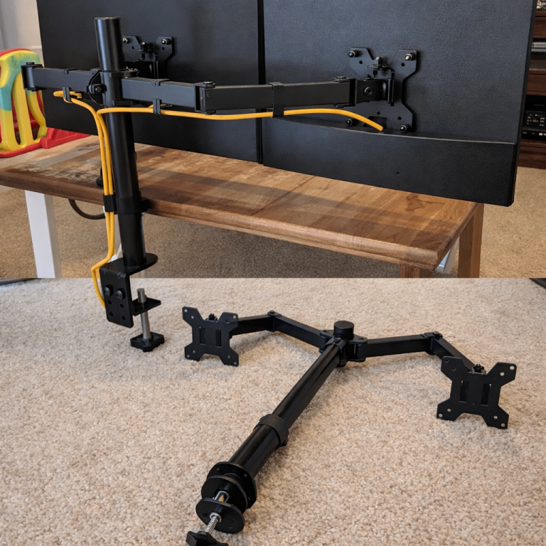 Dual screen monitor stand with height and angle adjustment