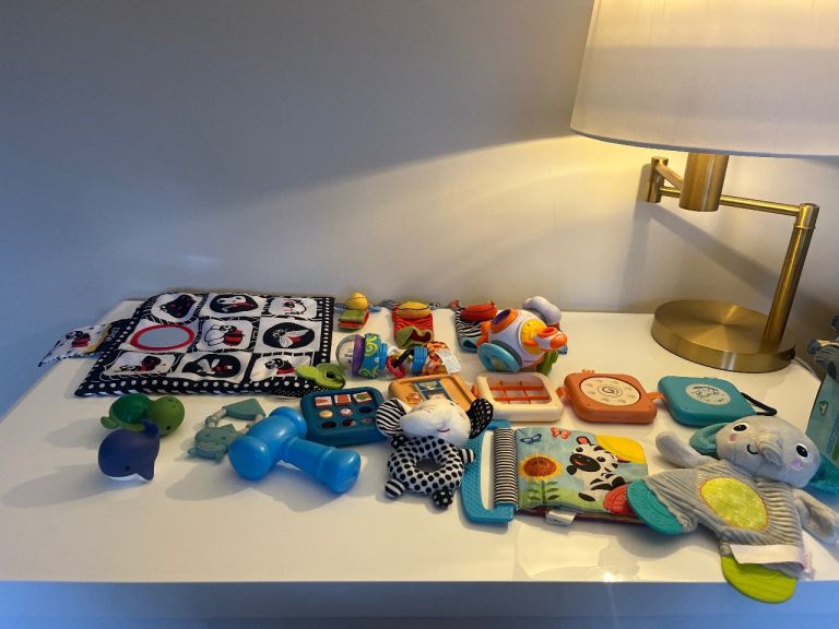 Job lot of baby toys: Baby Einstein, Finger Puppet, Rattles, Bath Toys, Cheeky Chomper 