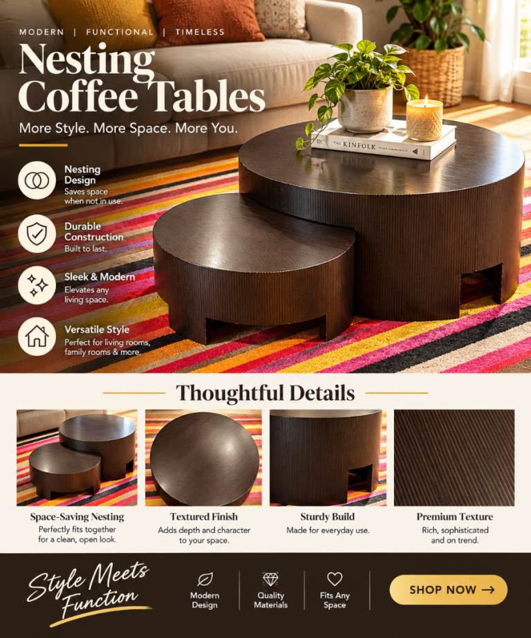 Modern Nesting Coffee Tables – Dark Wood, Excellent Condition