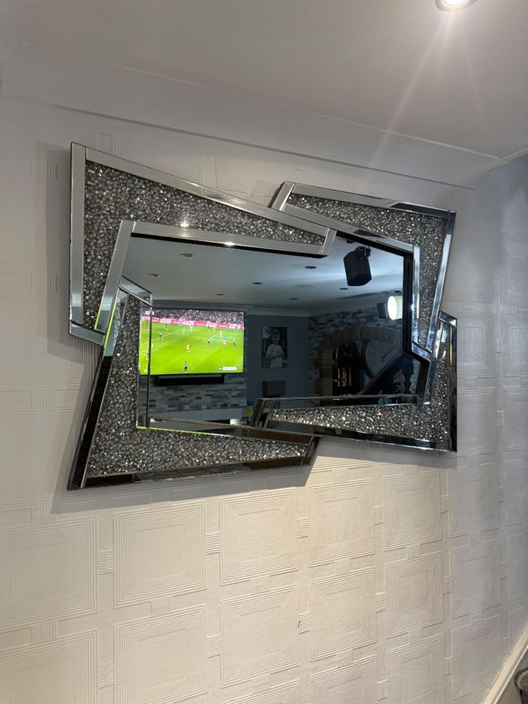 Large heavy crushed silver mirror 