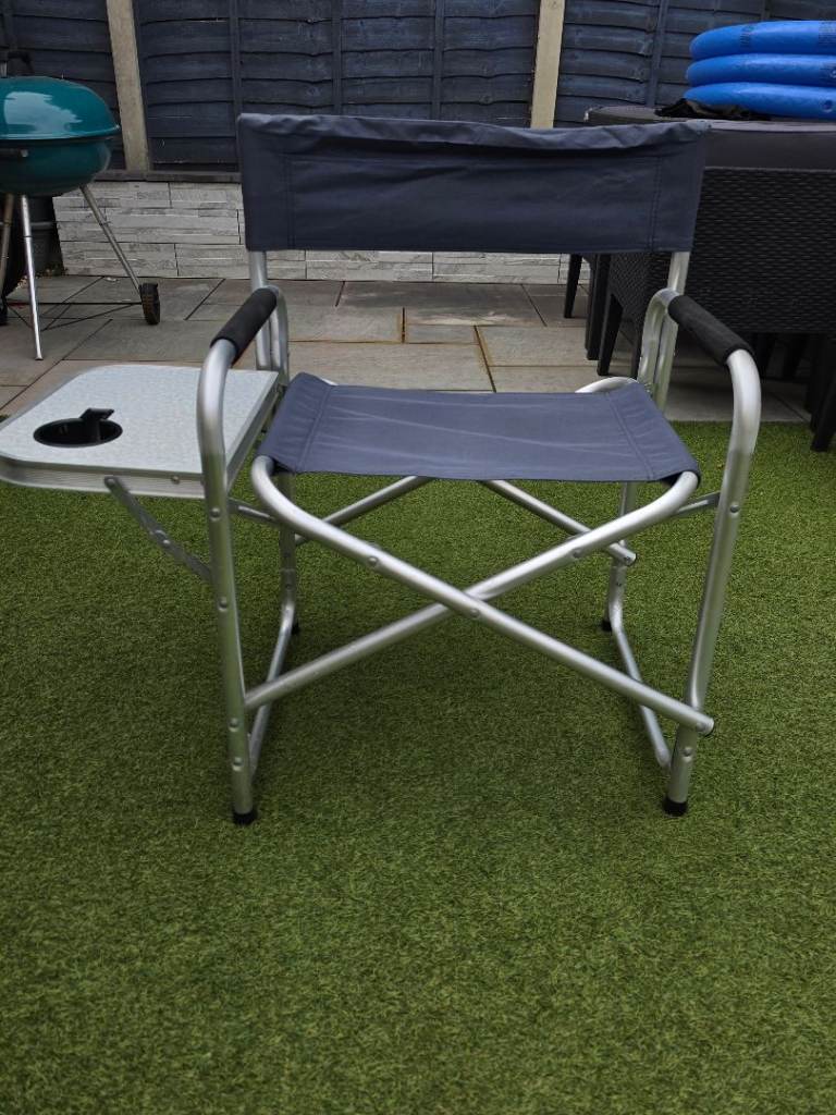 Folding Director’s Camping Chair with Side Table & Cup Holder