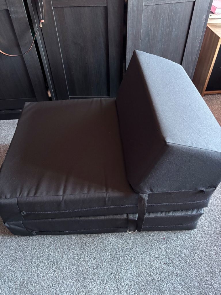 Black Fabric Foldable Futon Chair Bed - Good Condition