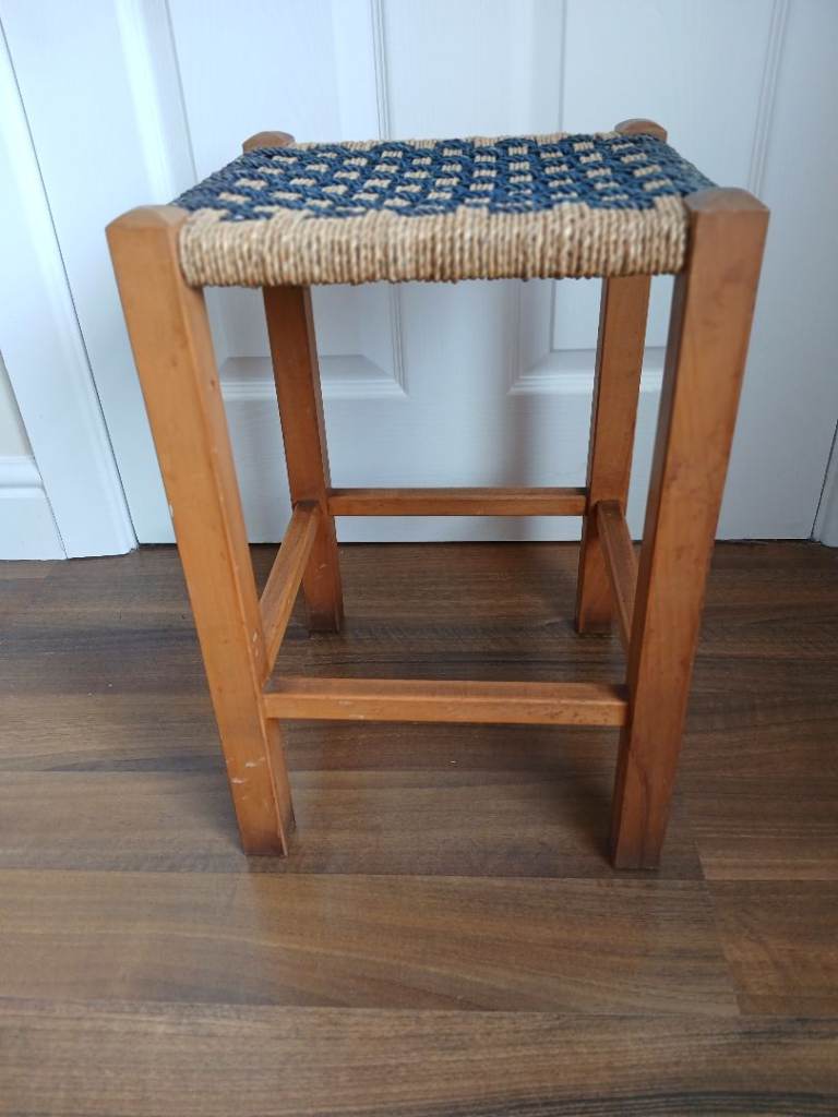 Hand crafted stool with woven seat