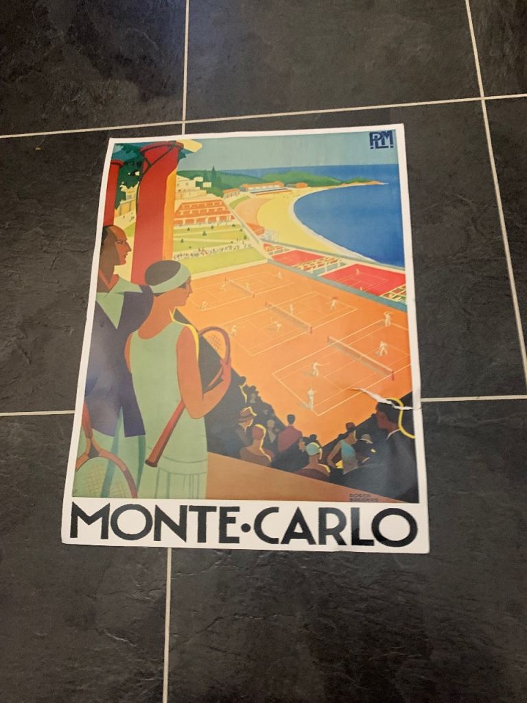 White & Orange Vintage Tennis poster/print  - Monte Carlo country club/tennis club/clay court 