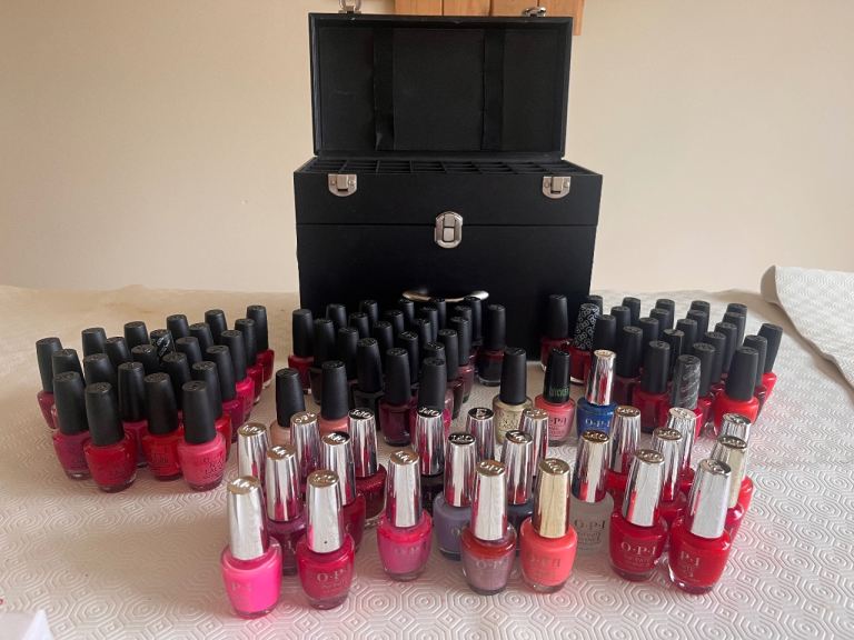 OPI & Various Nail Polish Collection with Carry Box & Cabinet