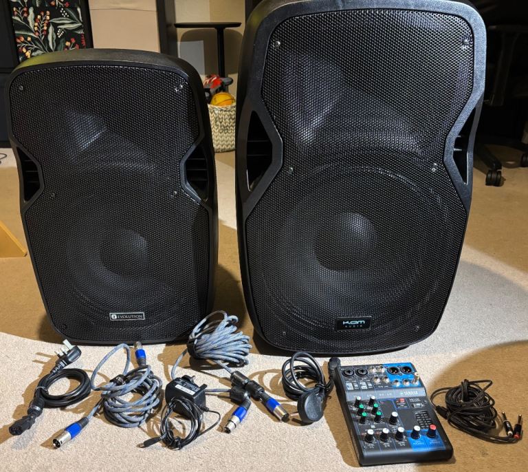 Complete PA Bundle: Yamaha MG06 + KAM 15” Bluetooth & Evolution 12” Speakers + Cables - £310 ONO