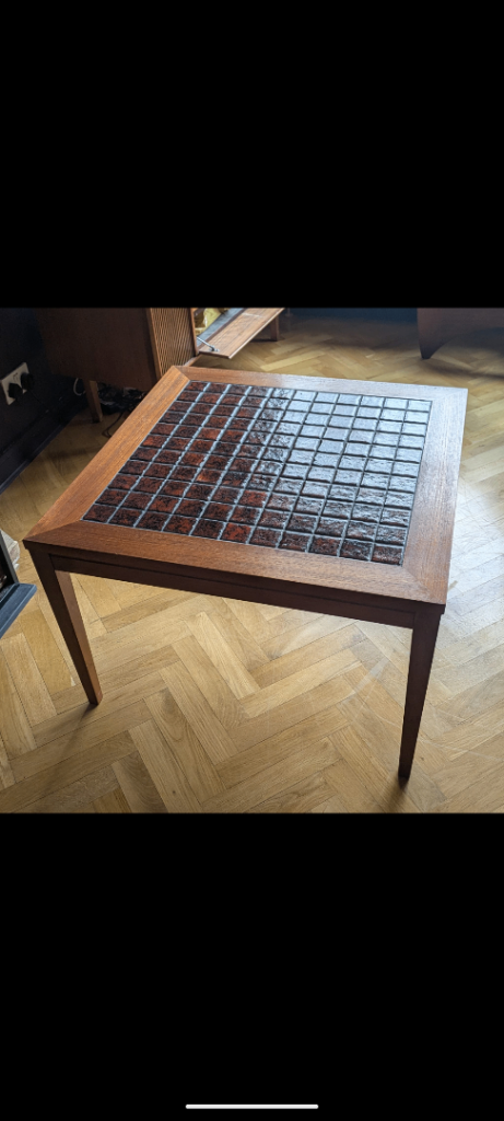 Square Danish Mid-century Coffee Table in Teak and Tile.