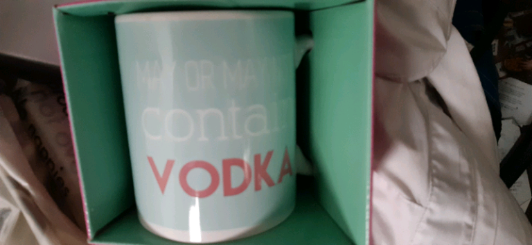 May or may not contain vodka/ joke Coffee  / tea cup / mug new in box.