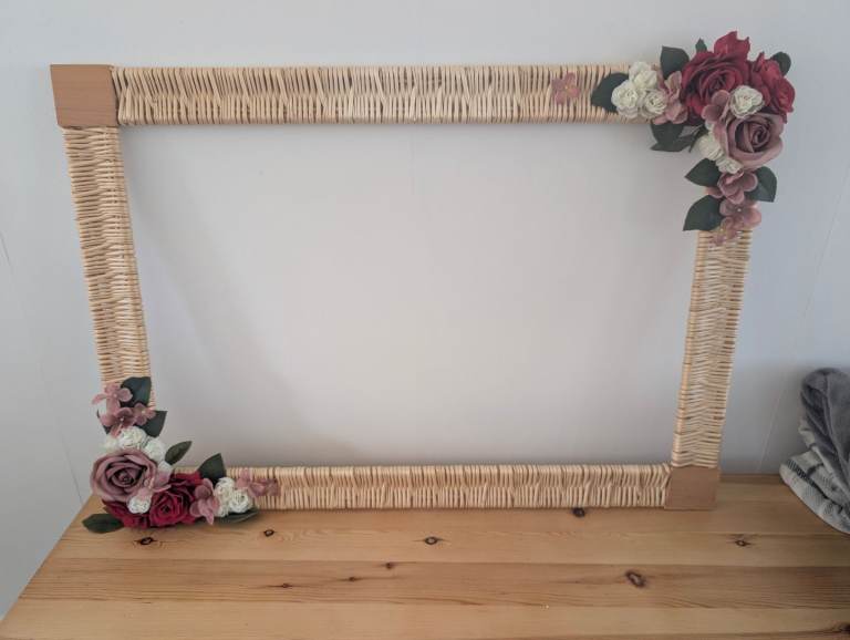 Hand Crafted Willow and Wood Frame with decorative flowers