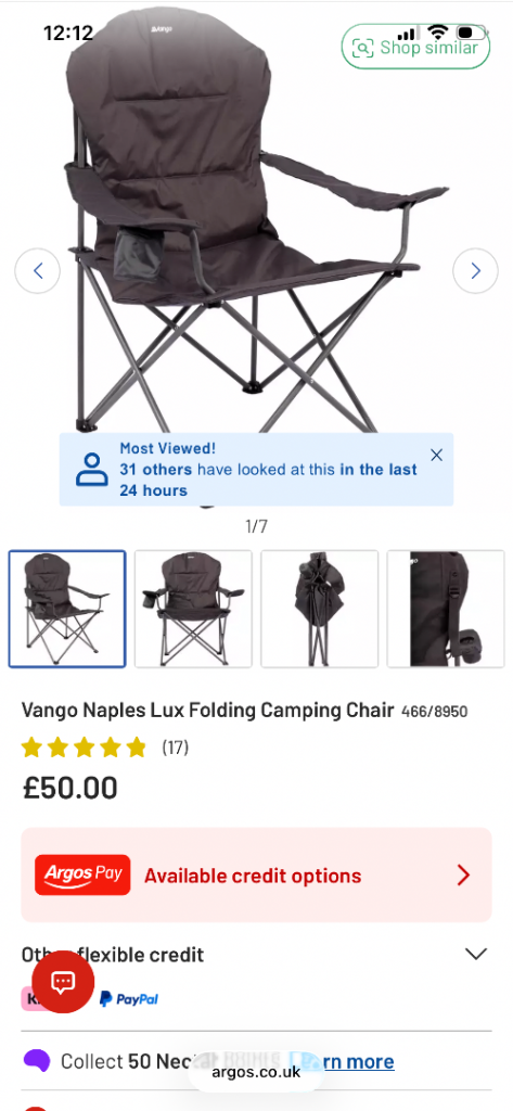 Vango Naples Lux Folding Camping Chair – Grey, Good Condition