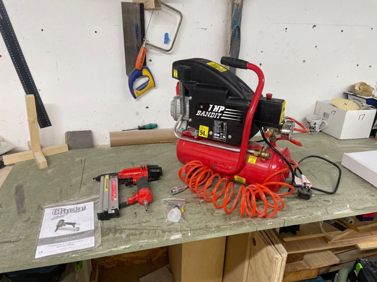 Bandit 1HP Air Compressor with Nailer – Good Condition