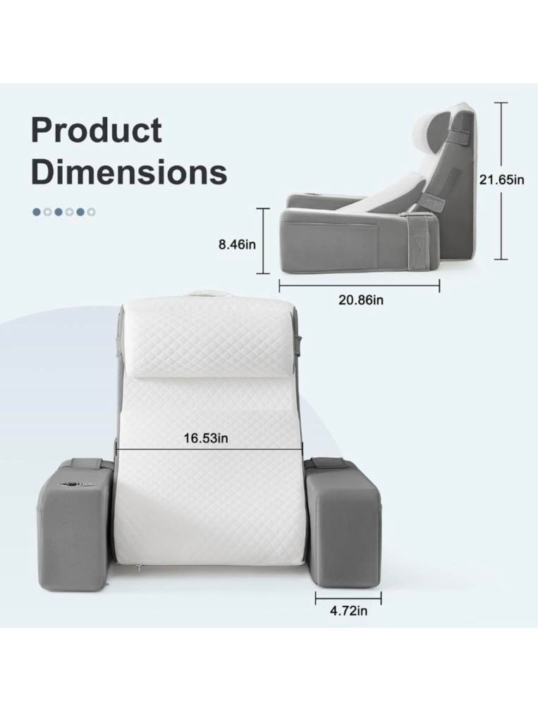 Ergonomic Bed Backrest Pillow with Armrests – Grey, New