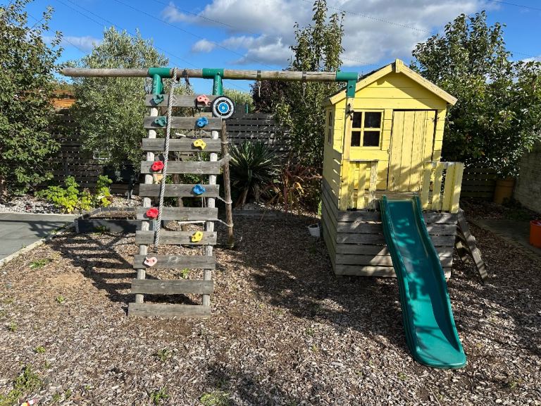 Kids Wooden Play House with Slide and Climbing Frame