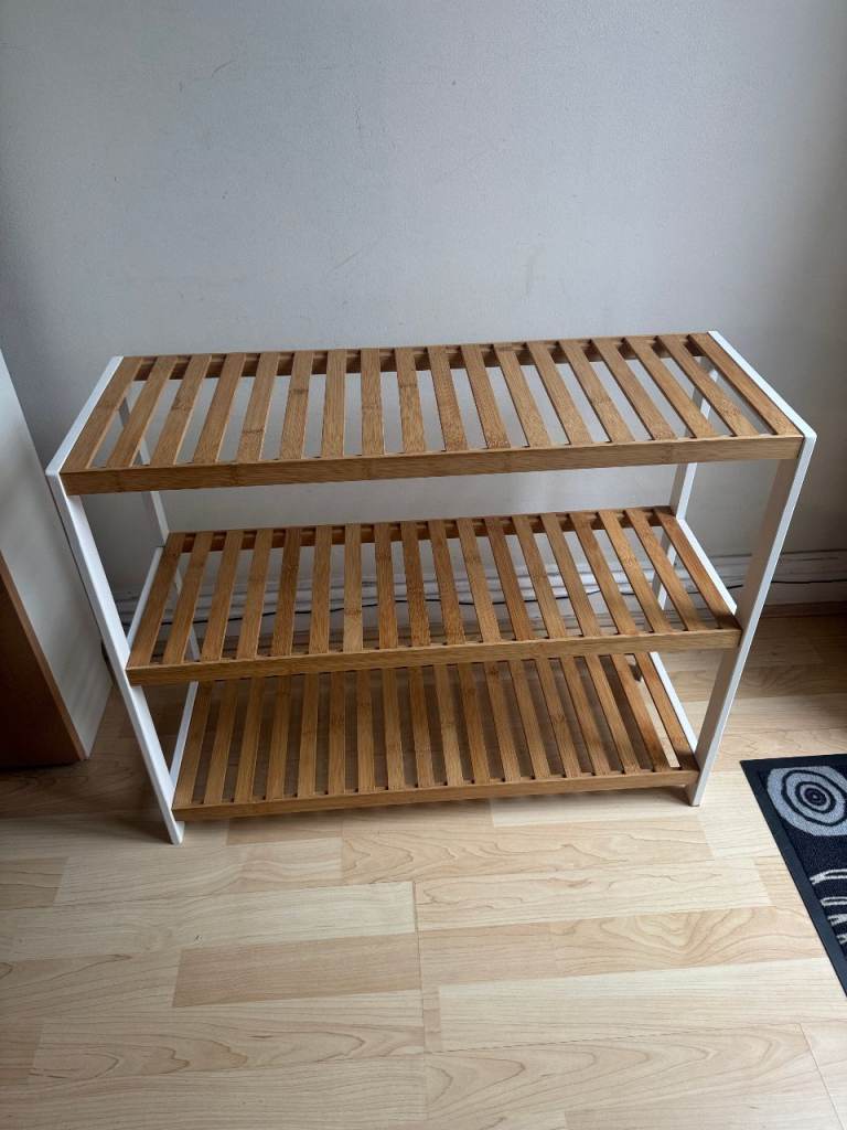 Keplin Wooden Natural Bamboo Shelf Organiser Shoe Rack 3 Tiers (70x55x26cm)