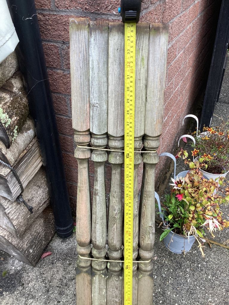 62 Wooden decking spindles tanalised turned decorative.