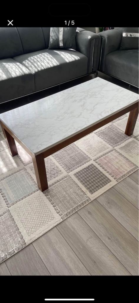 Modern Marble-Look Coffee Table with Solid Wooden Legs